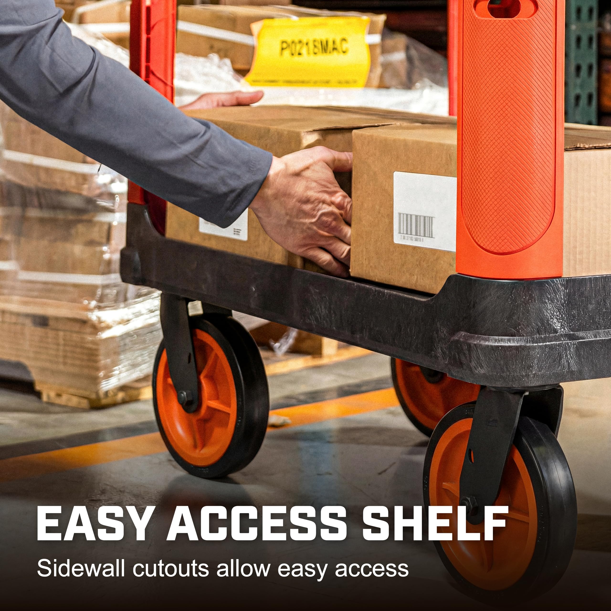 Crescent RAILWORKS 2 Shelf Industrial Utility Cart with 5" Hard Casters and Wire Spool Holders | IUC2SCBM-RCPR - Image 5