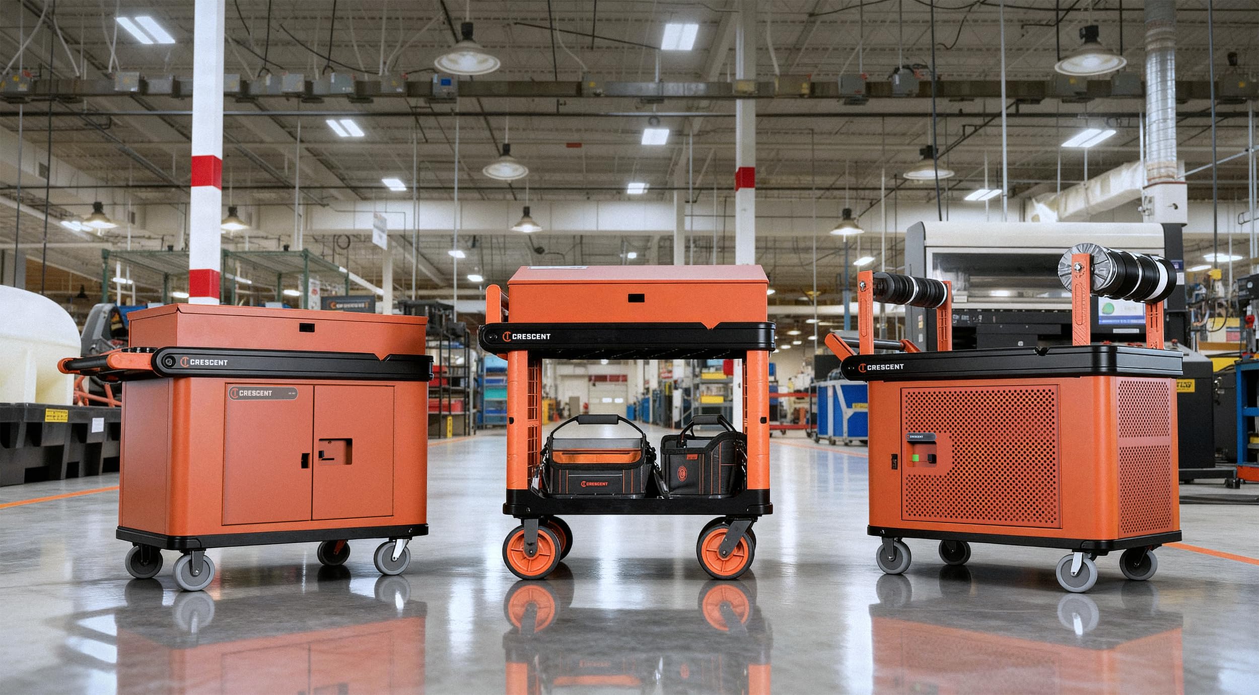 Crescent RAILWORKS 2 Shelf Industrial Utility Cart with 5" Hard Casters and Wire Spool Holders | IUC2SCBM-RCPR - Image 8