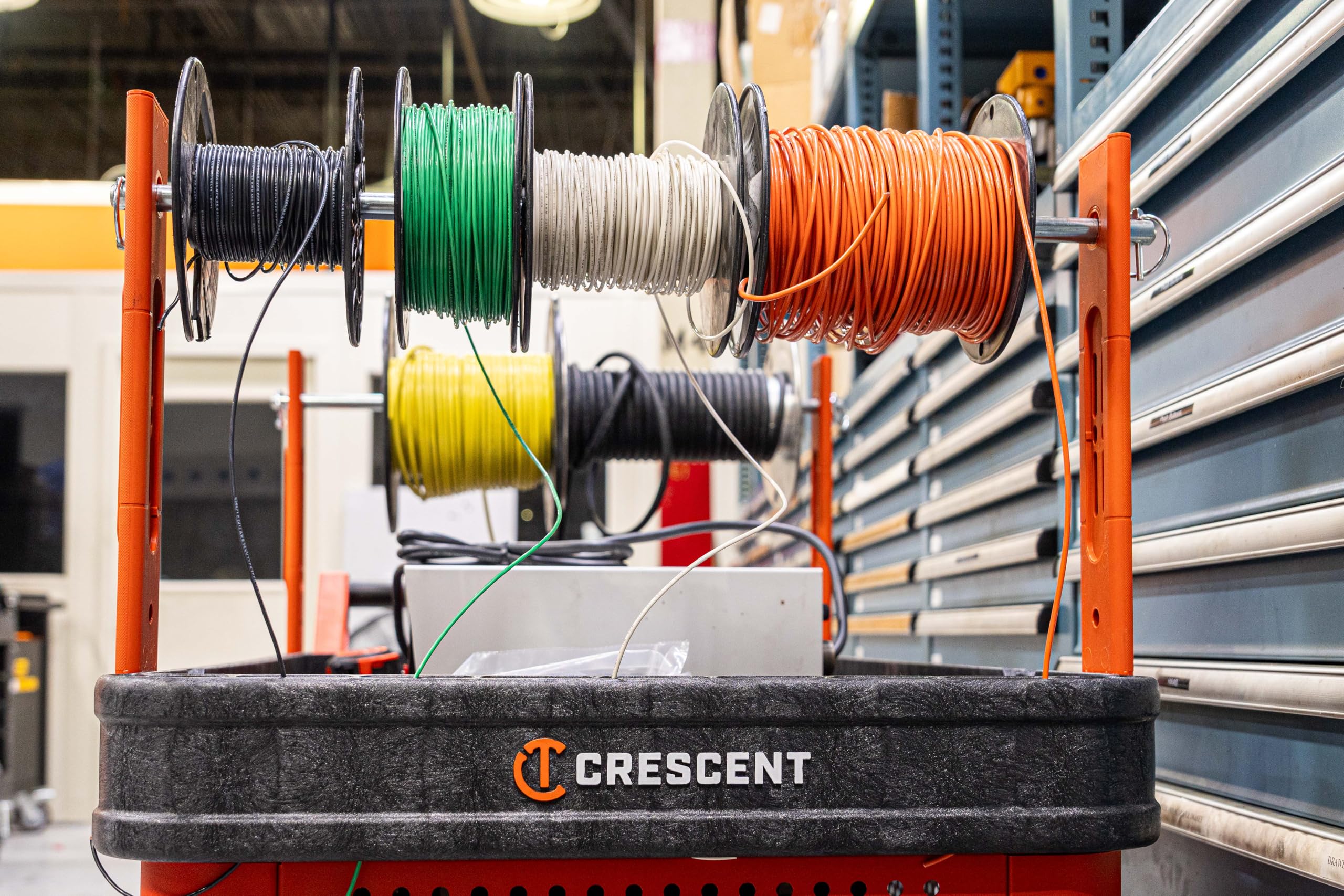 Crescent RAILWORKS 2 Shelf Industrial Utility Cart with 5" Hard Casters and Wire Spool Holders | IUC2SCBM-RCPR - Image 4